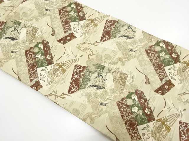 JAPANESEKIMONO / ANTIQUE CRANE / FLOWER / CLASSIC PATTERN FAN WOVEN NA